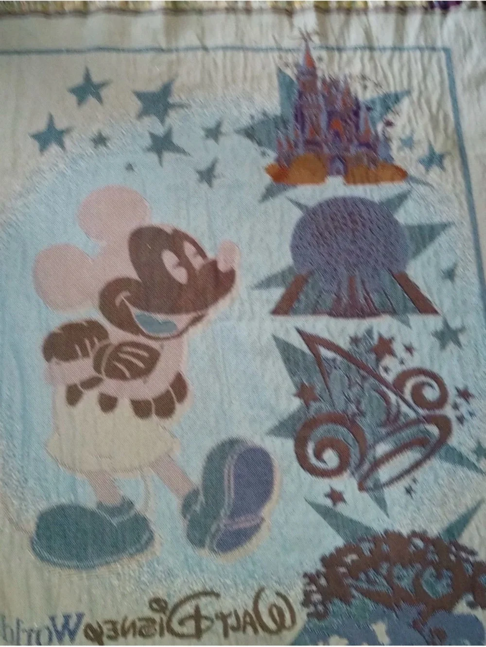Walt Disney World Mickey Mouse Tapestry Throw Blanket Wizard Castle  46 X 57